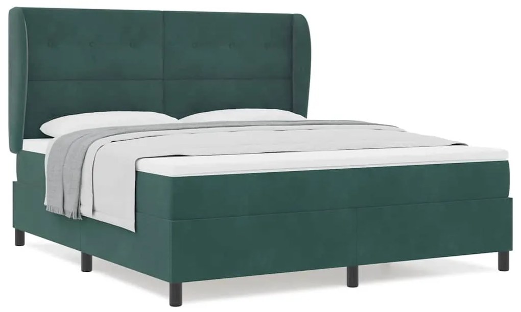 Cama box com colchão verde escuro 180x200 cm em veludo