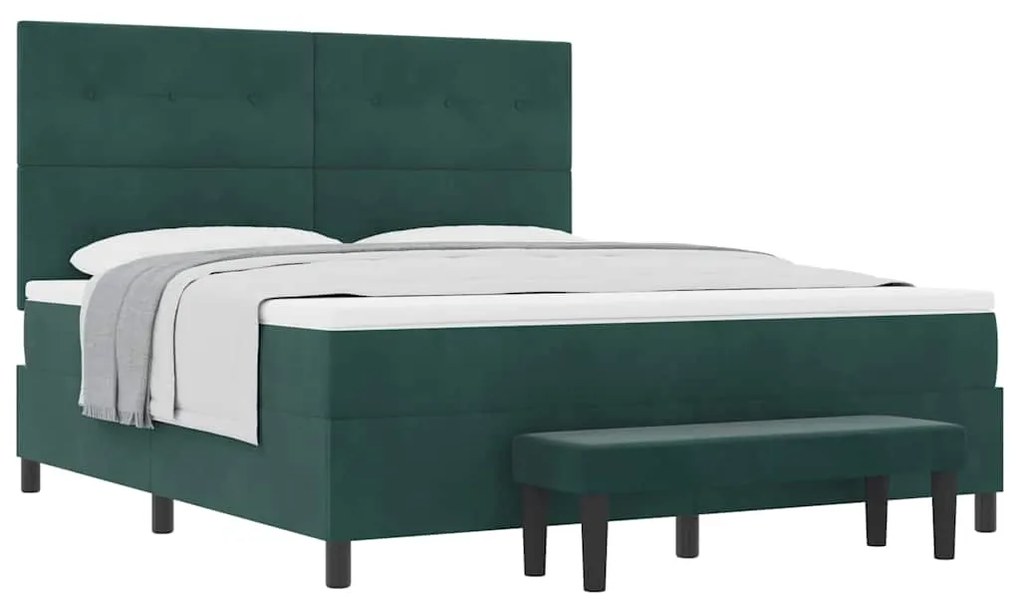 Cama Box Spring com Colchão e Banco Verde Escuro 180x200 cm Veludo