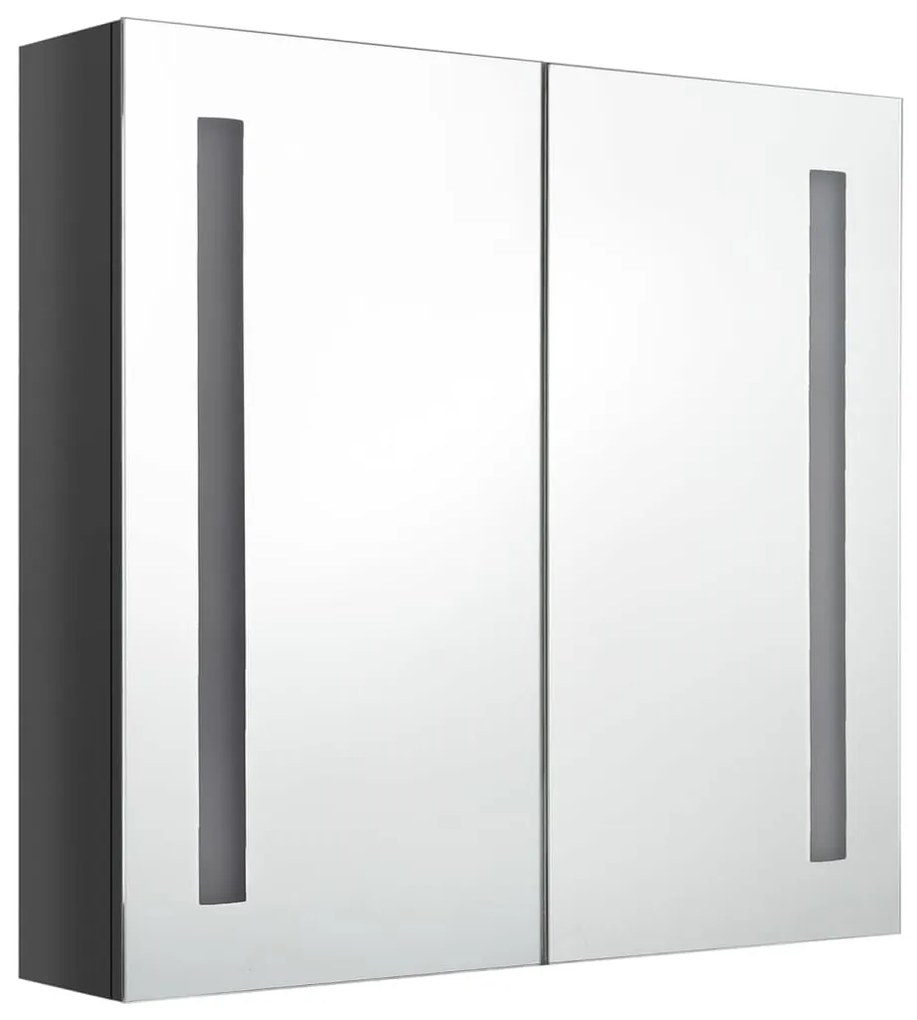 Armário espelhado casa de banho LED 62x14x60cm cinza brilhante