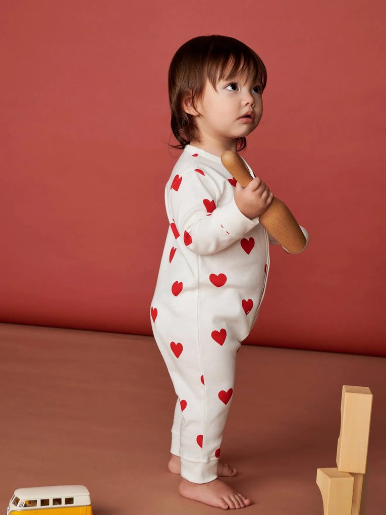 Pijama corações para bebé, em algodão biológico, da Petit Bateau branco claro estampado