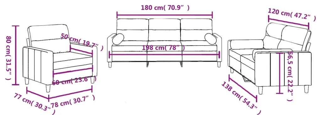 3 pcs conjunto de sofás com almofadas tecido cinzento-claro