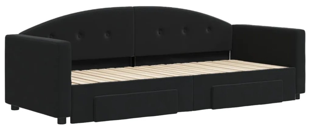 Sofá-cama com gavetão e gavetas 80x200 cm veludo preto
