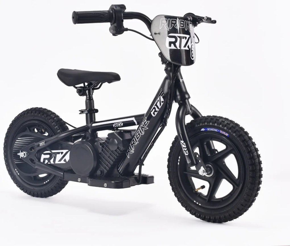 Bicicleta eléctrica para crianças RIRIBIKE RTX3 24V (12"), bateria de lítio, motor de 100W, travão de disco, assento ajustável em PU macio Preta