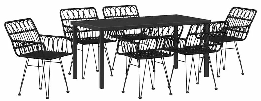 Conjunto de Jantar de Jardim com 7 Peças em Rattan Preto