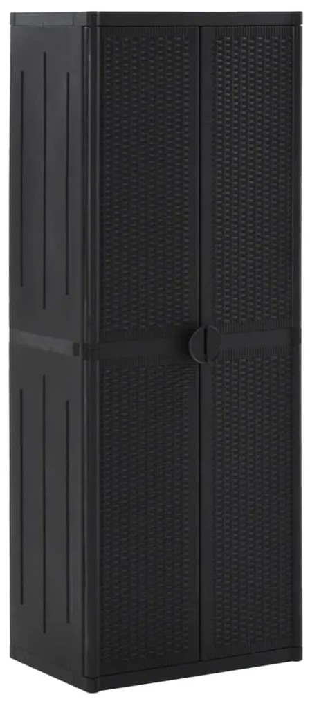 Armário de arrumação para jardim 65x45x172 cm vime PP preto
