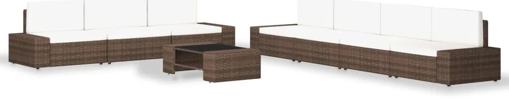 vidaXL 8 pcs conjunto lounge para jardim vime PE castanho