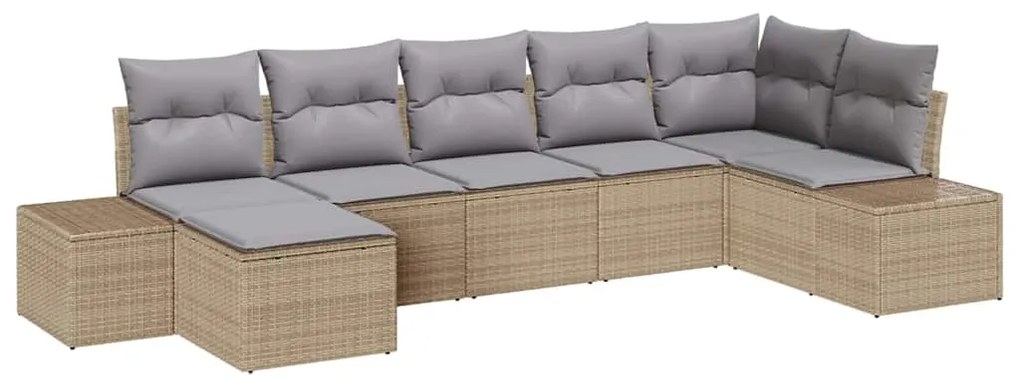 Conjunto de Sofá de Jardim 7 Peças com Almofadas Bege de Rattan