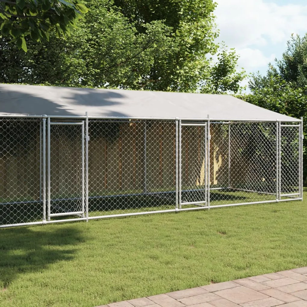 Jaula para cão com telhado/portas 8x2x2 m aço galvanizado cinza
