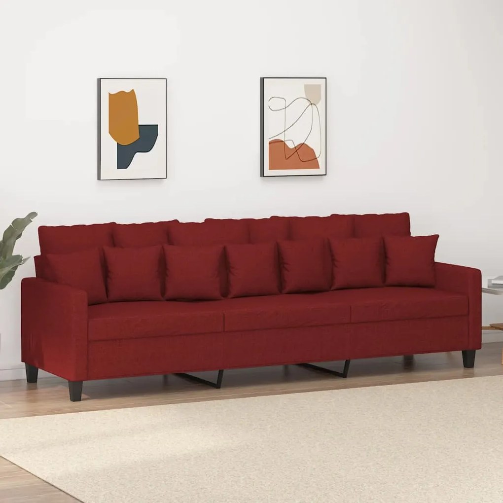 vidaXL Sofá de 3 lugares tecido 210 cm vermelho tinto