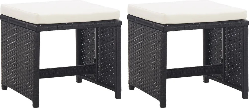 vidaXL Bancos de jardim 2 pcs com almofadões em vime PE preto