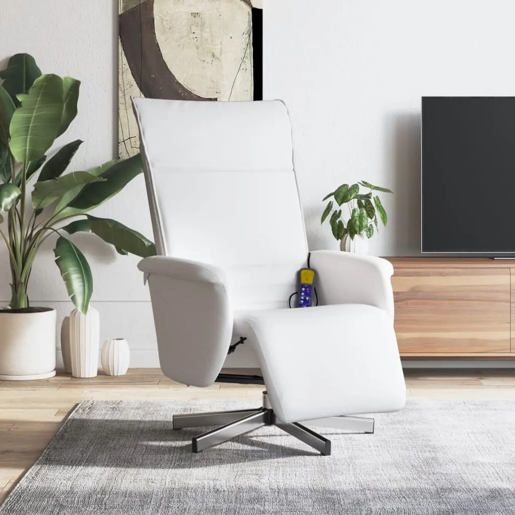 vidaXL Cadeira massagens reclinável c/apoio pés couro artif. branco