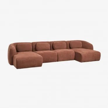 Sofá Modular Com Chaise Longue Dupla De 4 Peças Em Chenille Coquette Chenille Castanho Ferrugem - Sklum