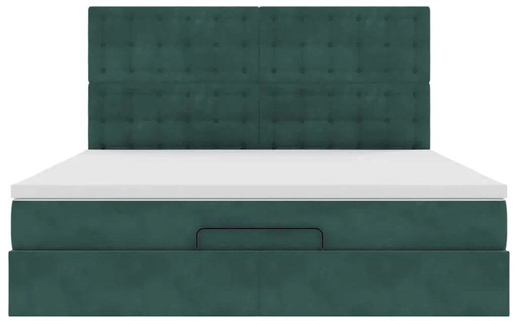 Estrutura de cama otomana com colchão verde escuro veludo