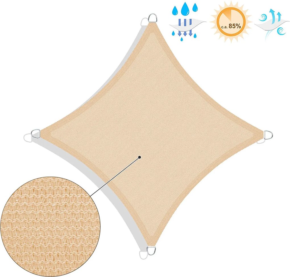 Toldo vela quadrado de 3 x 3 m em HDPE amarelo areia