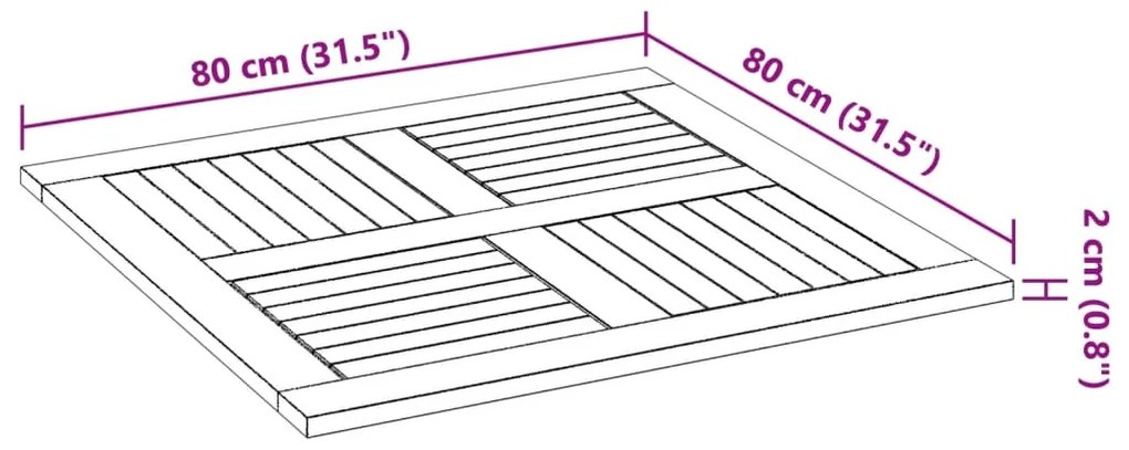 Tampo de mesa quadrado 80x80x2,2 cm madeira de acácia maciça