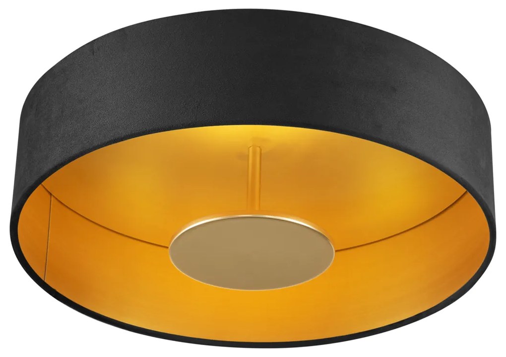 Plafon moderno preto com interior dourado incluindo LED regulável em 3 níveis - Bredow Moderno