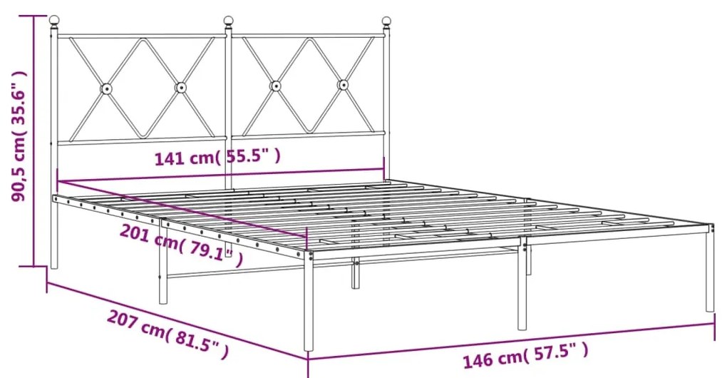 Estrutura de cama com cabeceira 140x200 cm metal preto