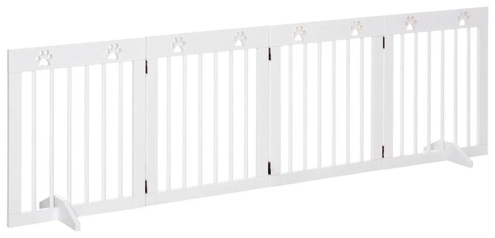 PawHut Barreira de Segurança Dobrável para Cães Grade de Proteção de 4 Painéis com Pés para Portas Escadas Corredor 204x30x61cm Branco