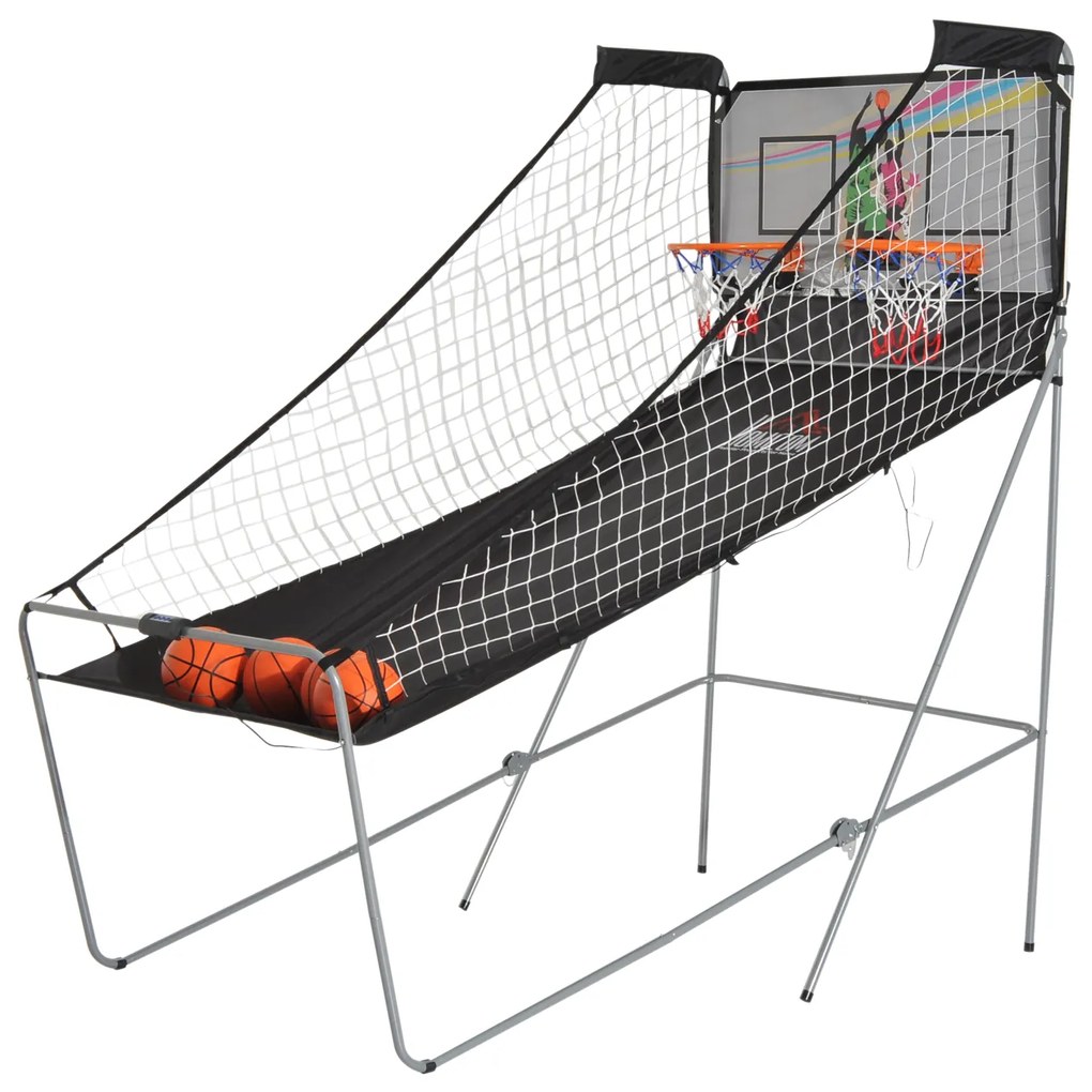 Conjunto de Cestos de Basquetebol Dobráveis e Portáteis de aço 205x110x205 cm Cor Preto e Branco