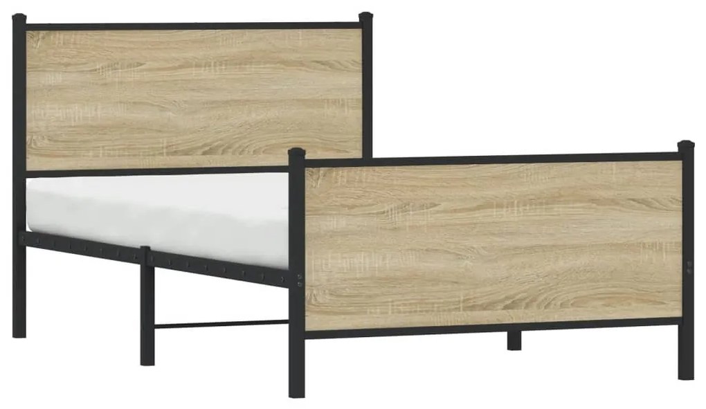 Estrutura de cama sem colchão 100x190 cm metal carvalho sonoma