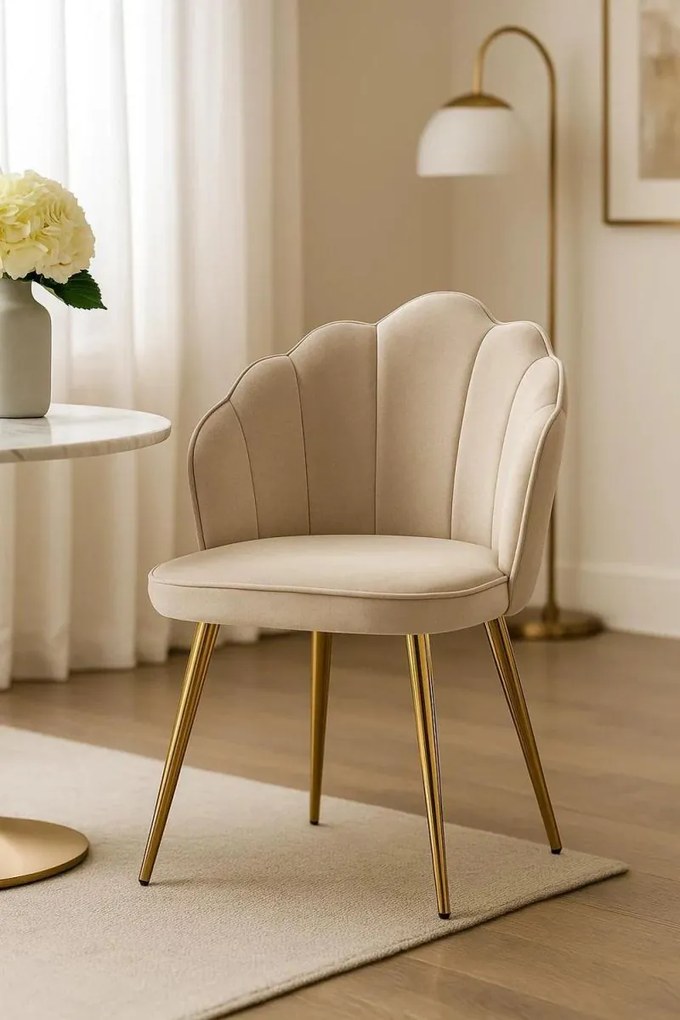 Cadeira Blume Gold Veludo - Beige