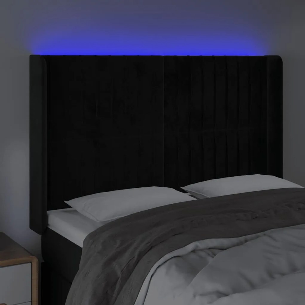 Cabeceira de cama c/ luzes LED veludo 147x16x118/128 cm preto