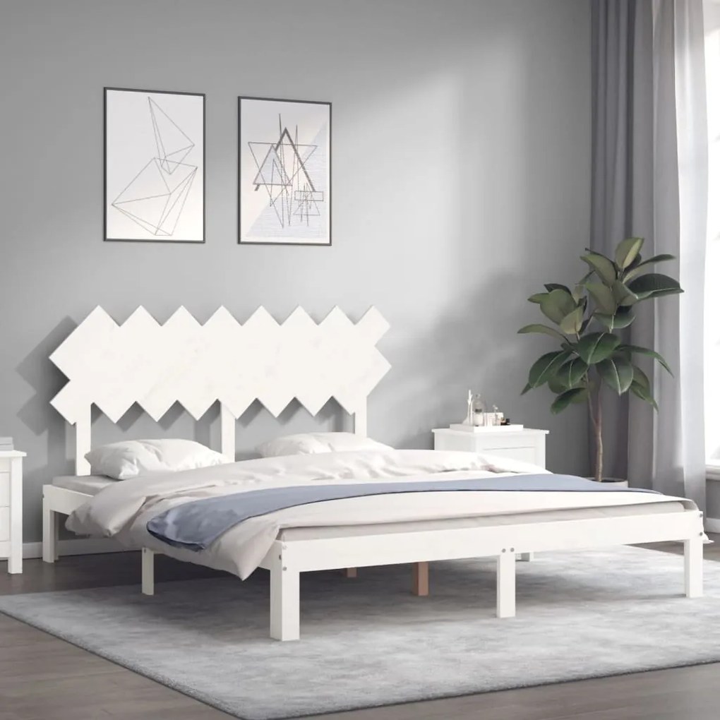 Cama sem colchão 160x200 cm madeira de pinho maciça branco