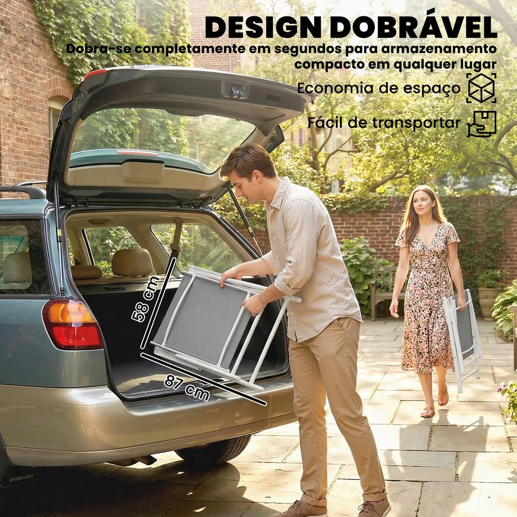 Conjunto de 4 Cadeiras de Campismo Dobráveis Cadeiras de Jardim com Tecido Textilene Respirável 58x62x97 cm Cinza Claro