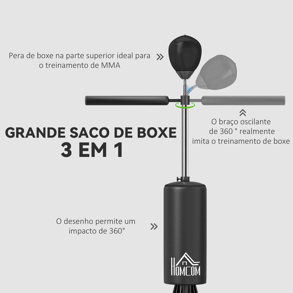 Punching Ball de Boxe com Altura Ajustável com Barra Giratória 360° e Base Preenchida 88x48x155-205 cm Preto