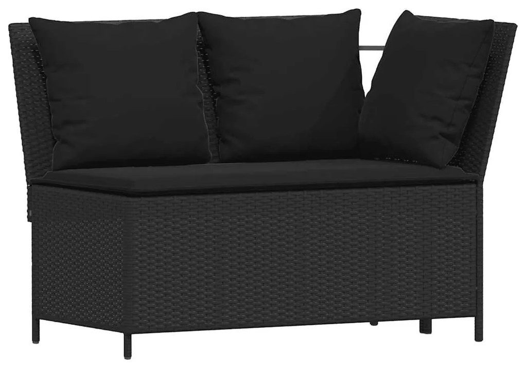 4pcs conjunto sofás de jardim com almofadões em L vime PE preto