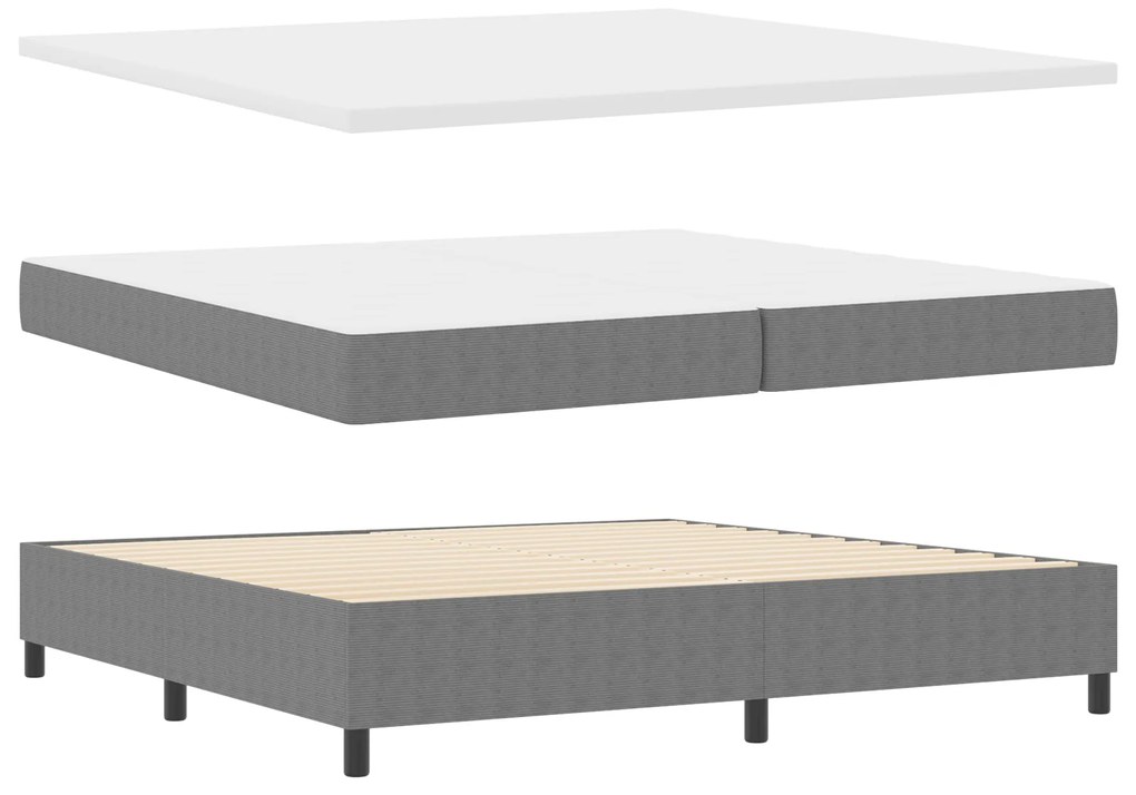 Cama Box Spring com Colchão Cinza Claro 200x200 cm Tecido de Corduroy