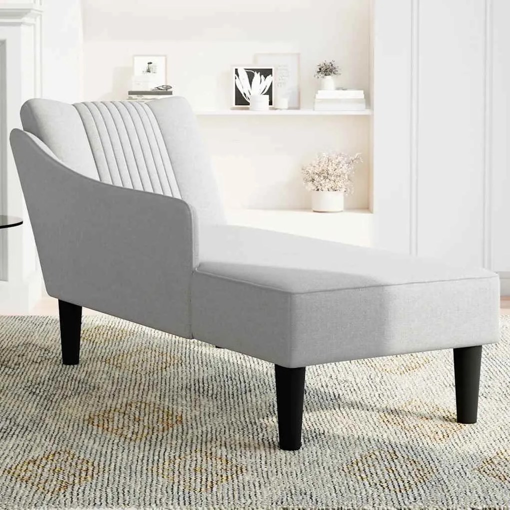 Chaise lounge com apoio de braço direito em tecido cinza nuvem