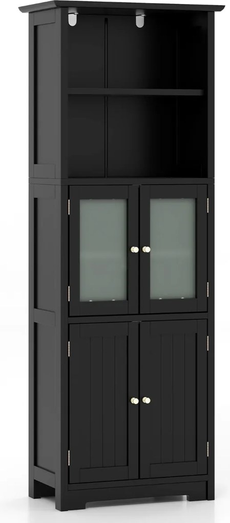 Armário multifunional alto com 2 portas Gaveta Estantes ajustáveis Armário de pé para sala Quarto Cozinha 60 x 30 x 163 cm Preto