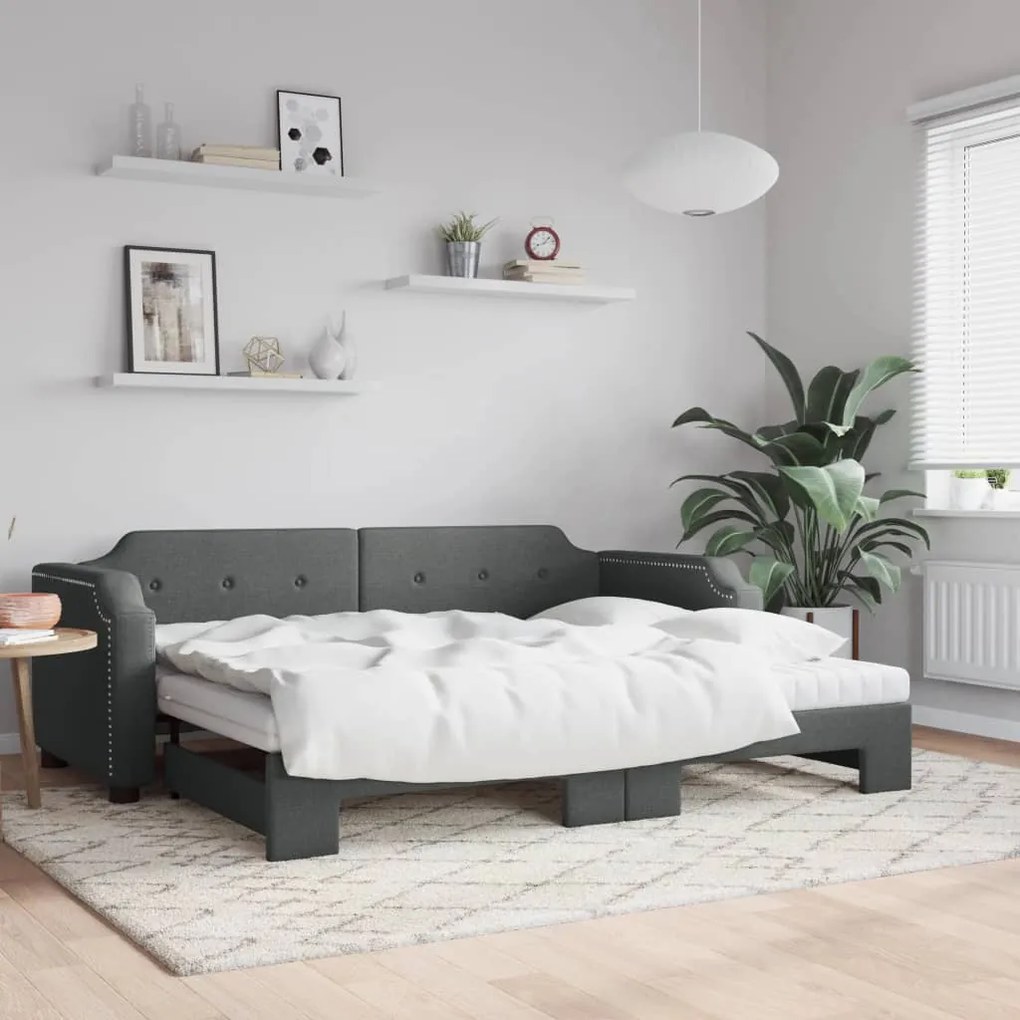 Sofá-cama c/ gavetão e colchões 90x200cm tecido cinzento-escuro