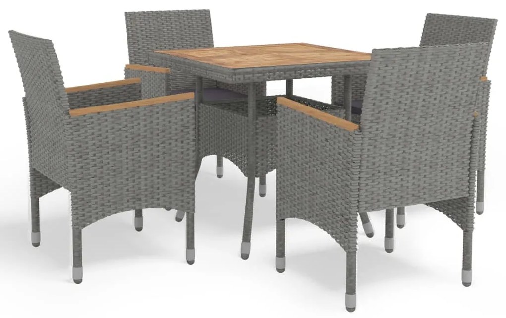 vidaXL 5 pcs conjunto de jantar p/ jardim vime PE e acácia cinzento