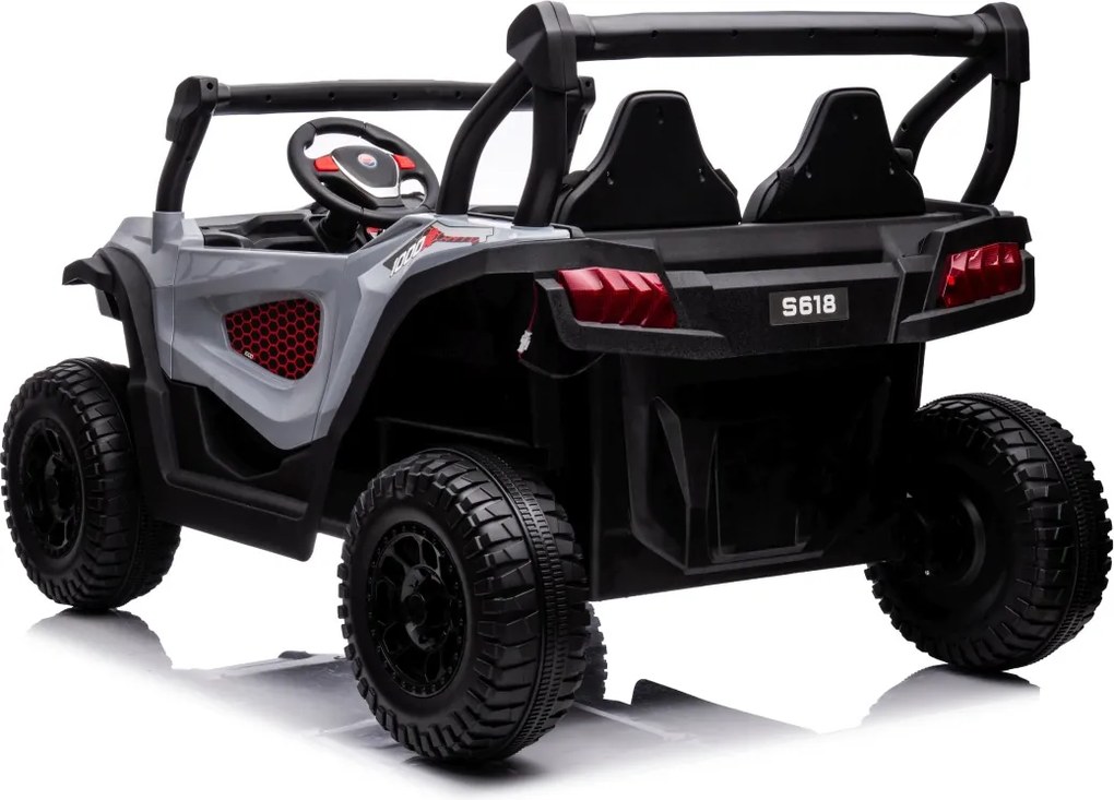 Carro elétrico para Crianças 24V, 4x4, 2 lugares Gravity Buggy Rodas de espuma EVA e assento Couro ecológico Cinzento