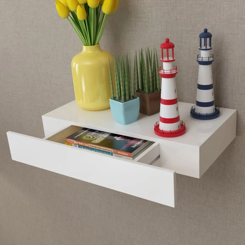 242187 vidaXL Prateleira de parede c/ 1 gaveta para livros/DVD MDF branco