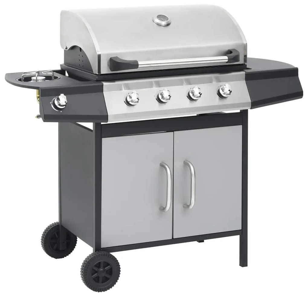 Grelhador/barbecue a gás 4+1 zonas de cozinhar preto e prateado