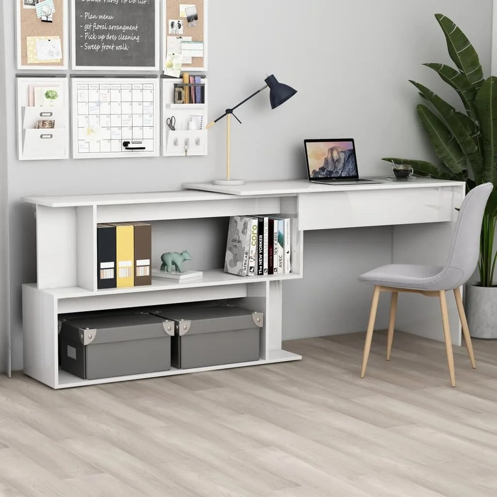 801104 vidaXL Secretária de canto 200x50x76 cm contraplacado branco brilhante