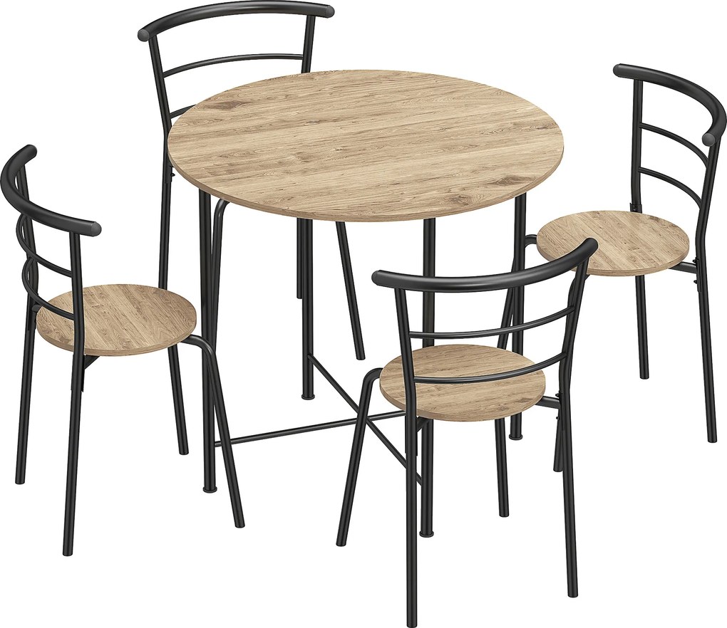 HOMCOM Conjunto de Mesa e Cadeiras de Refeição Mesa de Cozinha Redonda com 4 Cadeiras Estilo Industrial Madeira e Preto | Aosom Portugal