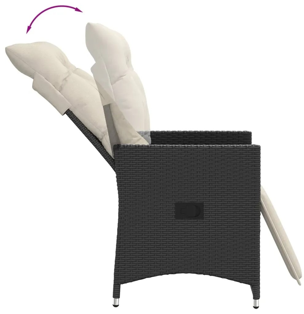 3 pcs conjunto de bistrô com almofadões vime PE preto