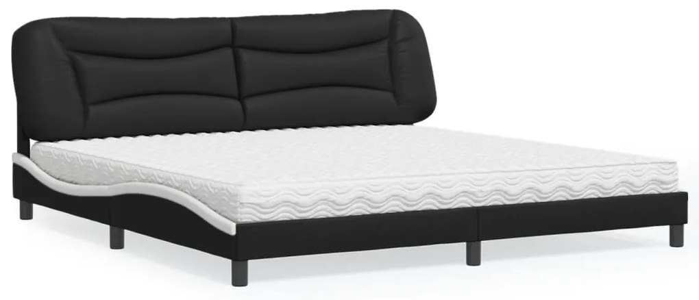 Cama com colchão 200x200 cm couro artificial preto e branco