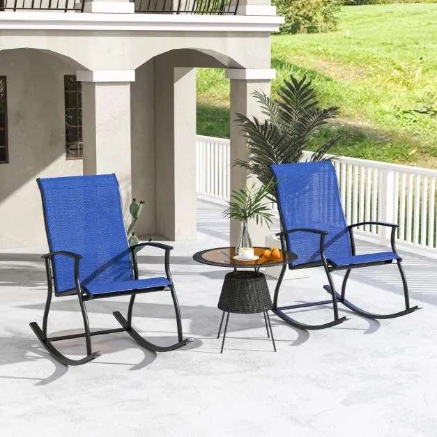 Conjunto de 2 cadeiras de baloiço de Jardim com encosto respirável Estrutura metálica 102 x 68 x 100 cm Azul