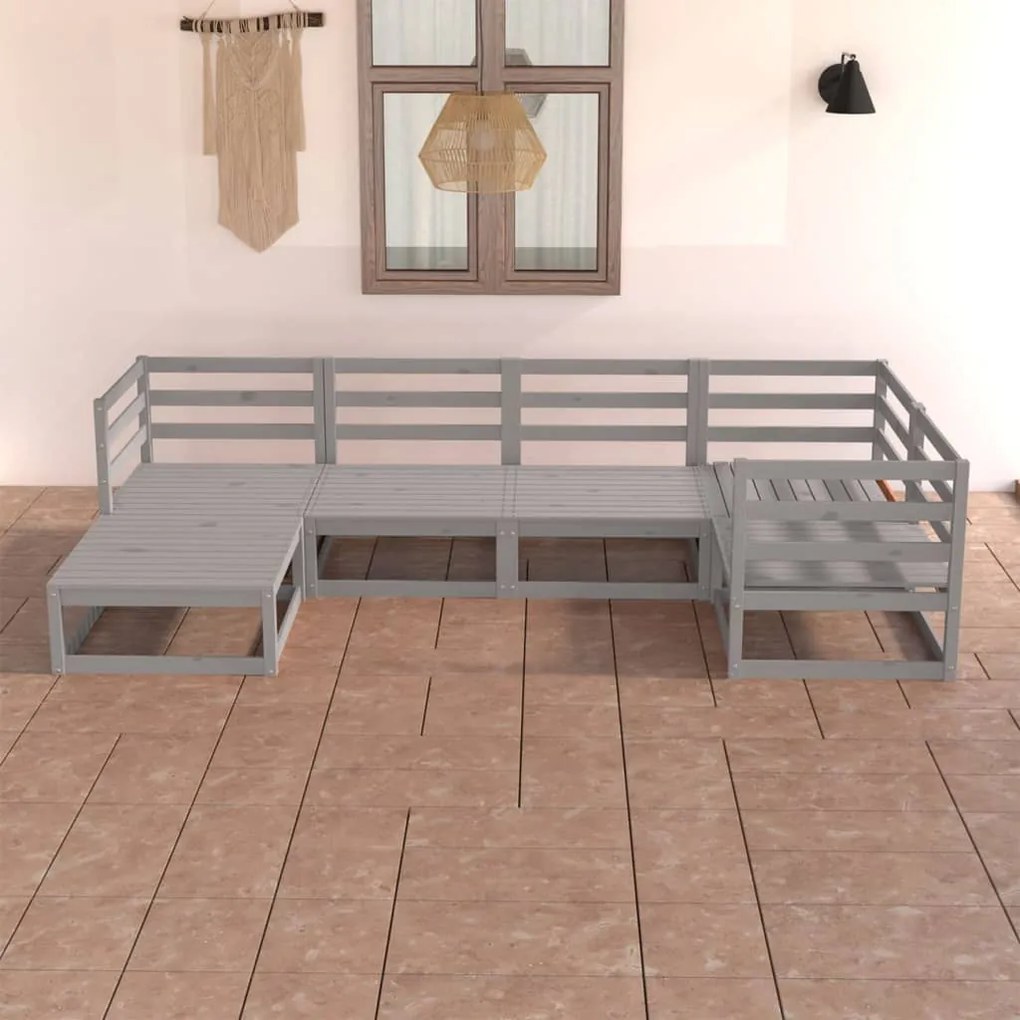 vidaXL 6 pcs conjunto lounge de jardim pinho maciço cinzento