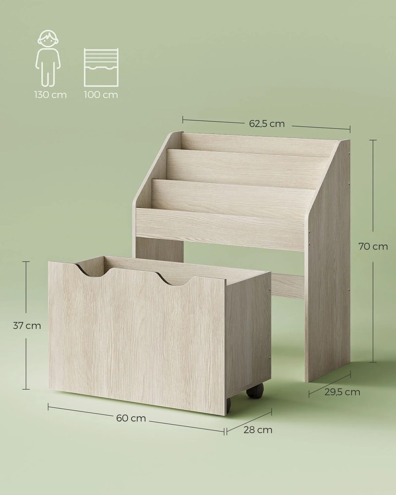 Estante crianças com 3 níveis de prateleiras e com Rodas Bege