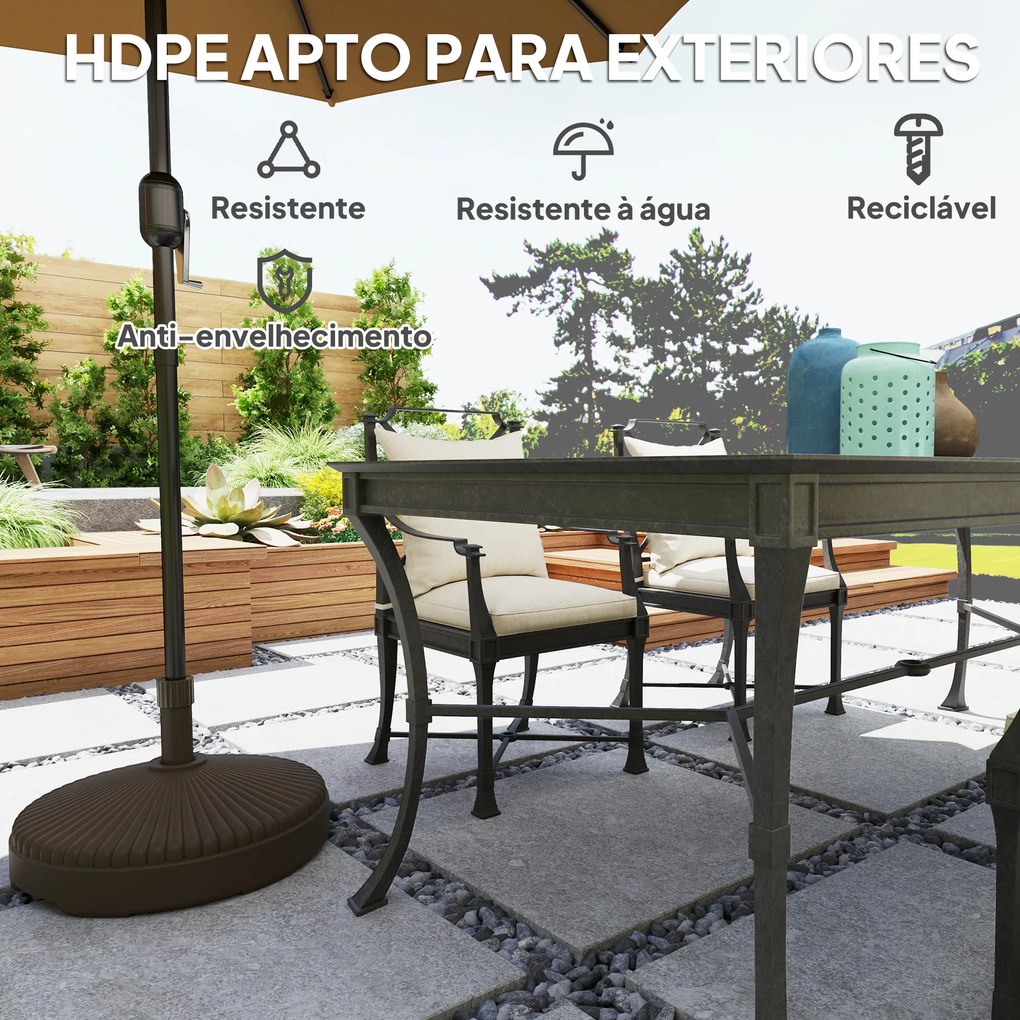 Base para Chapéu de Sol Redonda Suporte para Chapéu de Sol Preenchível com Água 23L ou Areia 28kg Ø55x30 cm Castanho
