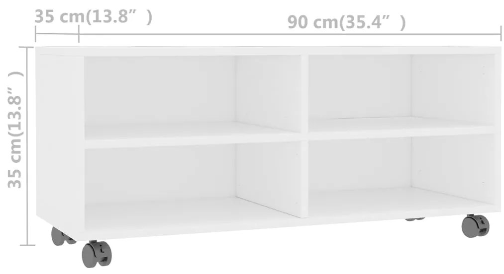 Móvel de TV com rodas 90x35x35 cm derivados de madeira branco