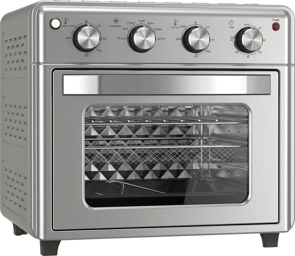 Forno Elétrico de Bancada 30 L 1600 W com Fritadeira a ar 7 Funções e Temporizador 43x39x39 cm Prata