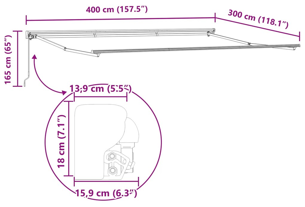 Toldo Retrátil Manual vidaXL Antracite e Branco 400x300 cm