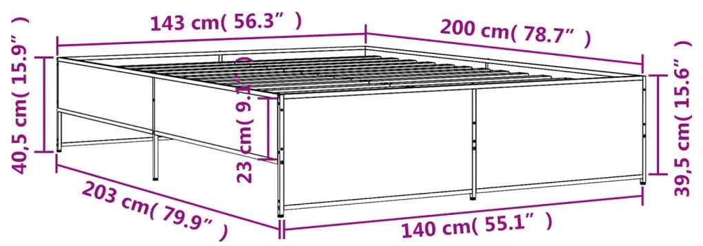 Estrutura de cama 140x200cm derivados madeira/metal